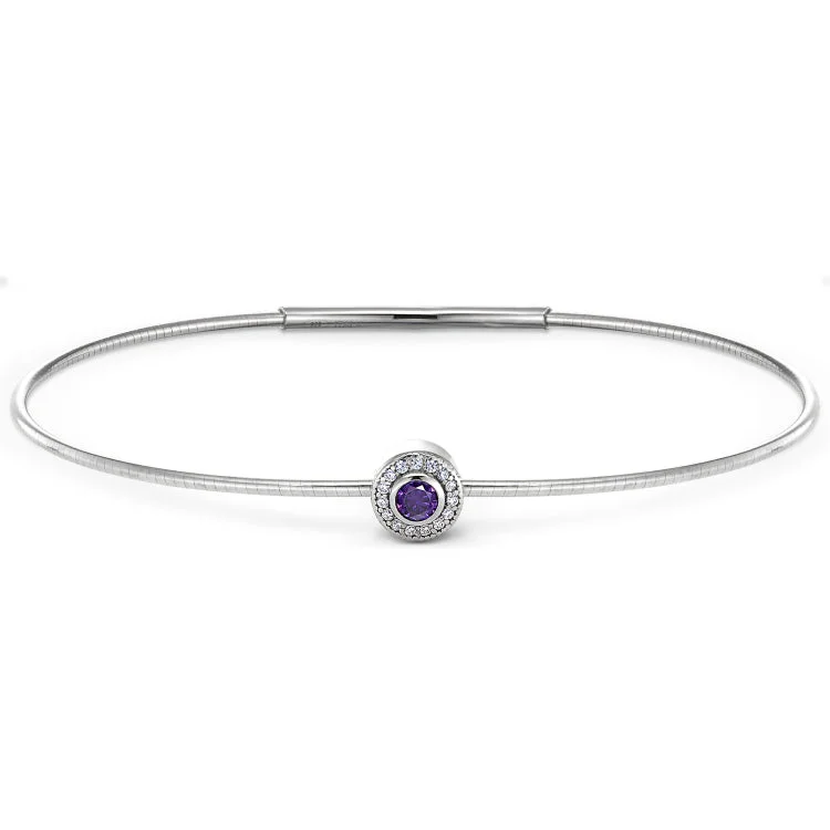 Ladies star sign bracelets -Platinum Finish Sterling Silver Round Simulated Amethyst Birth Gem Bracelet with Simulated Diamonds