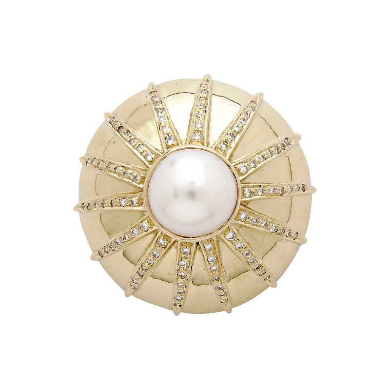 ladies brooch scalloped edges -Brooch- Pearl And Diamond (1249E)