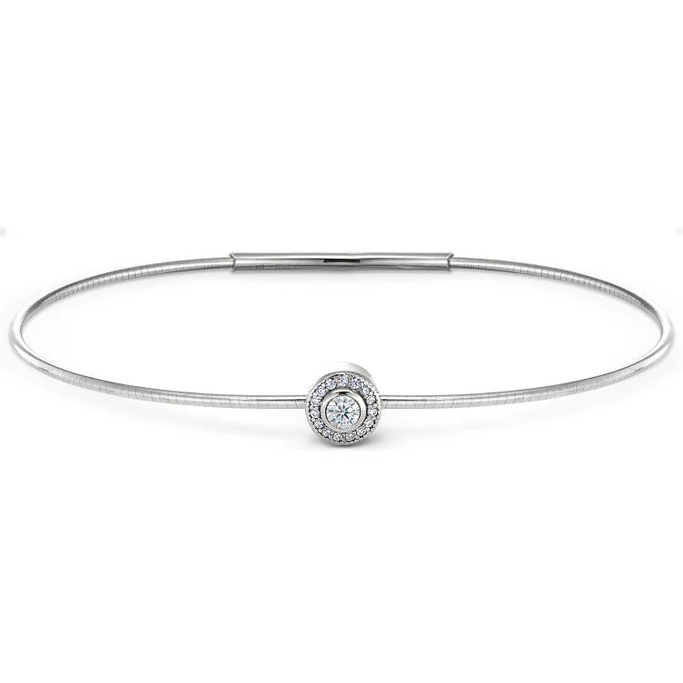 Ladies shimmering glow bracelets -Platinum Finish Sterling Silver Round Simulated Diamond Birth Gem Bracelet with Simulated Diamonds