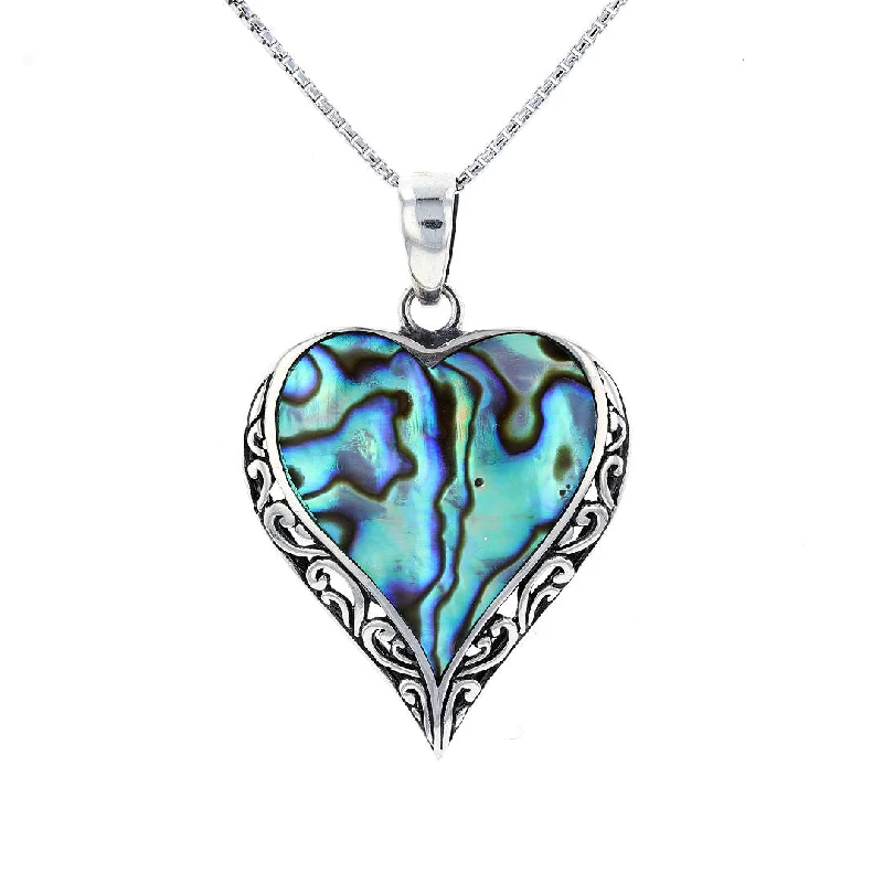 Playful gleam necklaces -Silver Abalone Heart Necklace