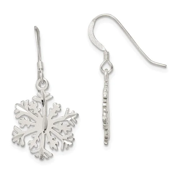 moonstone earrings for women elegant -Sterling Silver Satin Finish Dangle Snowflake Earrings