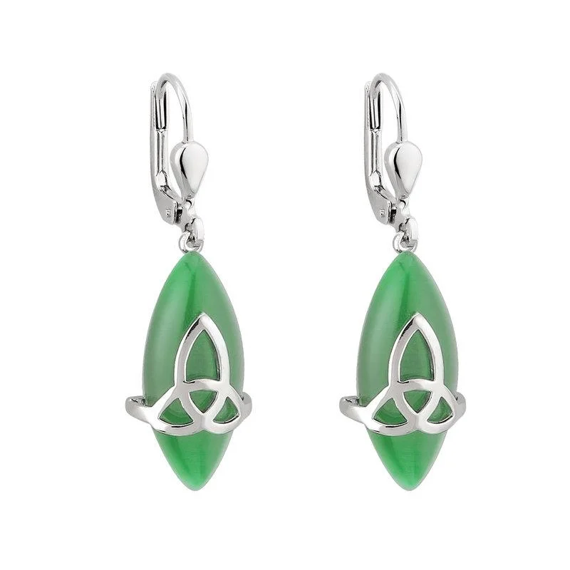 ladies gold earrings tree motifs -Plated Green Cat Eye Trinity Drop Earrings