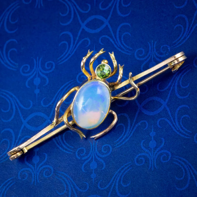 ladies sterling silver brooch with stones -Antique Victorian Opal Spider Brooch 9ct Gold 5ct Opal