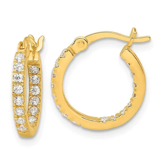 knot design earrings for women -Sterling Silver Gold Plated Inside and Out CZ Round Hoop Earrings