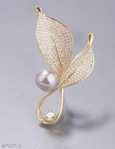 beaded brooch for women -Austrian zircon forest leaf pearl brooch