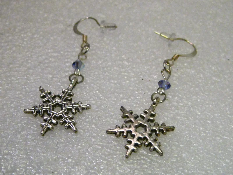 ladies silver earrings citrine stones -Silver Tone  Snowflake Dangle Pierced Earrings, 2" with crystal accent