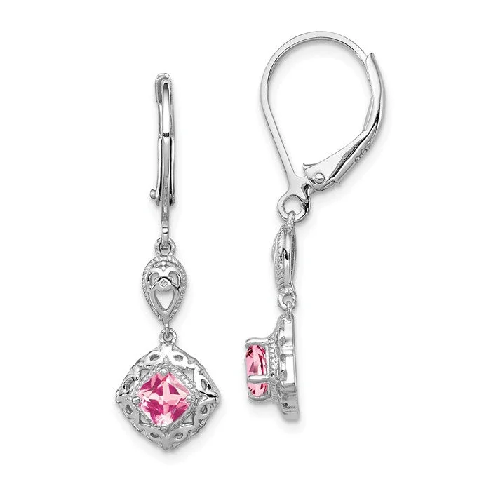 rose gold pearl earrings for women -Sterling Silver Pink Tourmaline Filigree Lever Back Earrings