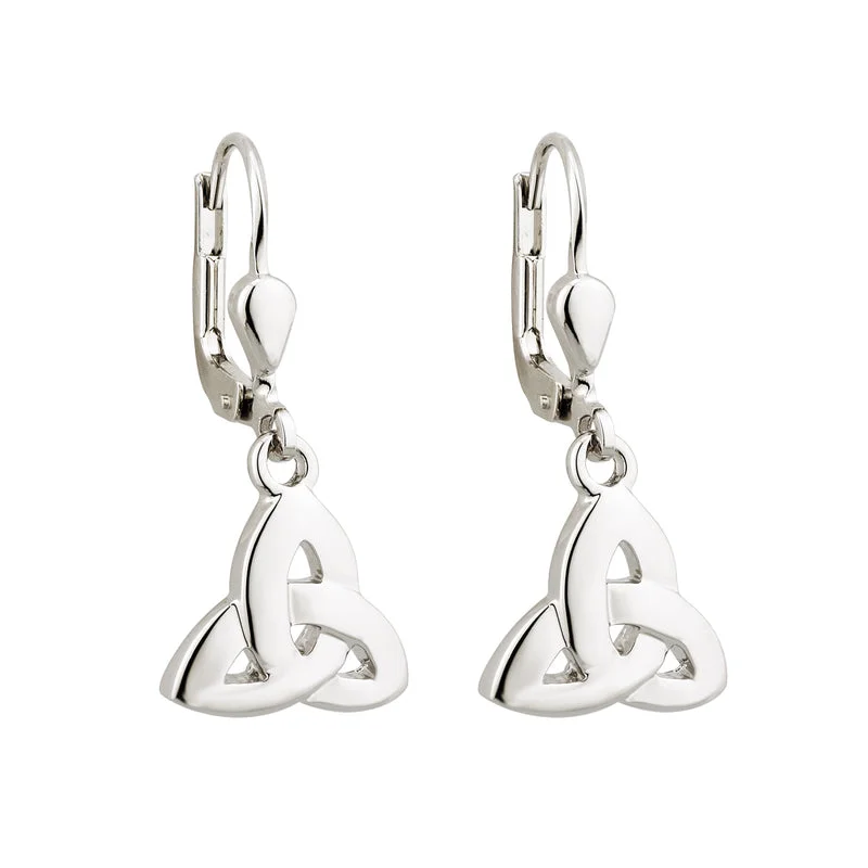 matte silver earrings for women -Rhodium Trinity Drop Earrings