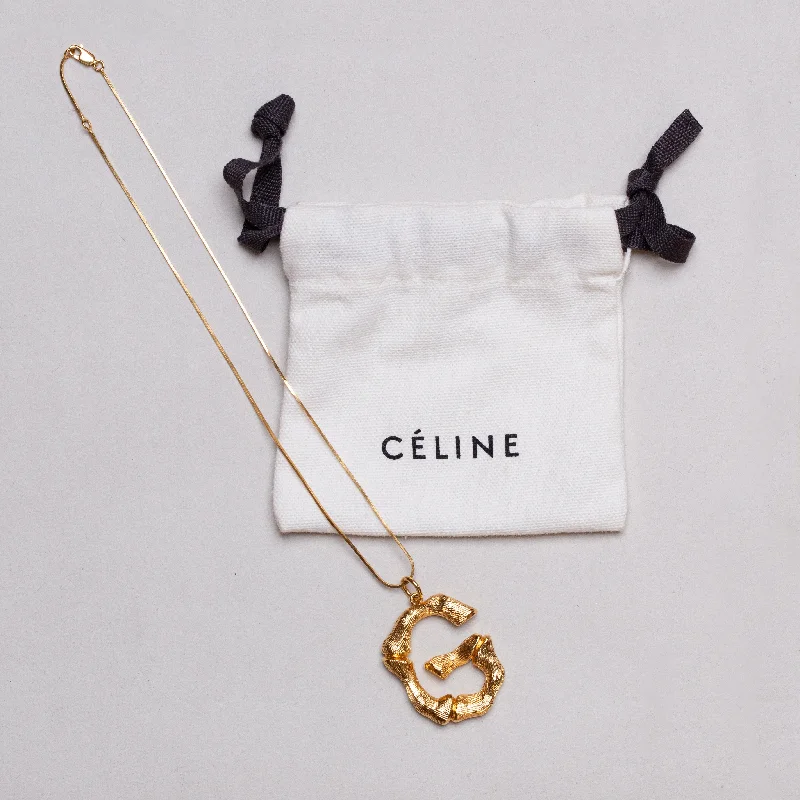 Luxurious gold necklaces -Vintage Celine Alphabet Pendant Necklace - G