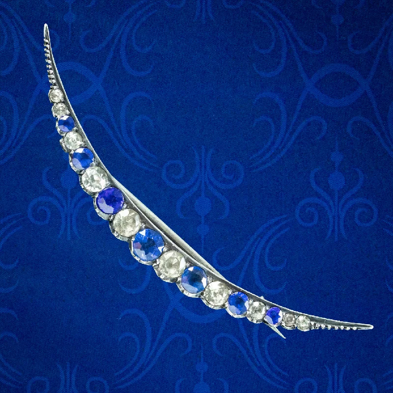 ladies teardrop brooch elegant -Antique Victorian Paste Crescent Moon Brooch Sterling Silver