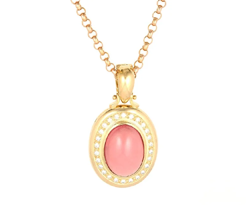 Nostalgic retro necklaces -Oval Rhodochrosite and 0.75ctw Diamond Frame Rolo Chain Pendant Necklace in 18K