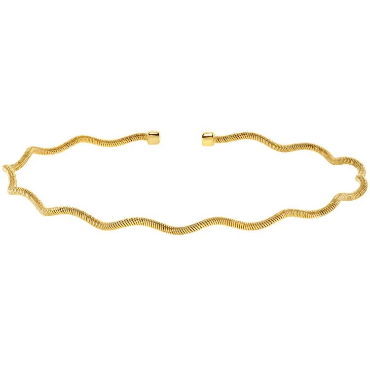 Ladies solid weight bracelets -Gold Finish Sterling Silver Thin Wavy Cable Cuff Bracelet