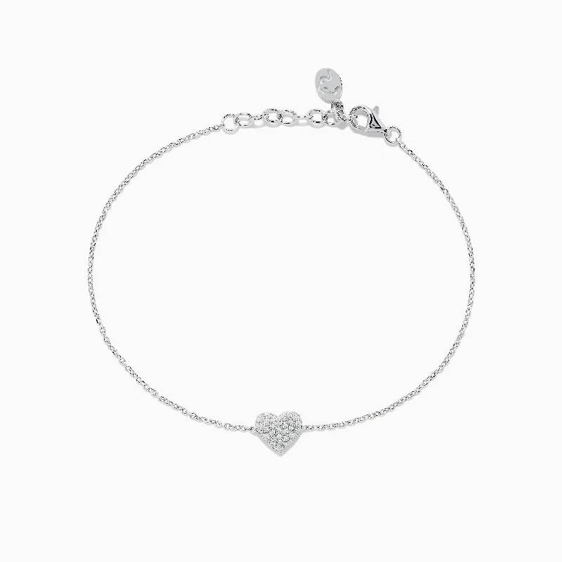 Ladies lightweight titanium bracelets -925 Sterling Silver Diamond Heart Bracelet