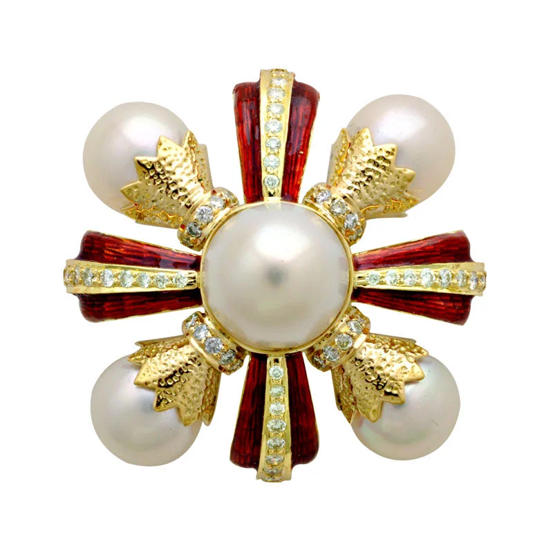 rose gold bar brooch for women -Brooch-South Sea Pearl and Diamond (Enamel)