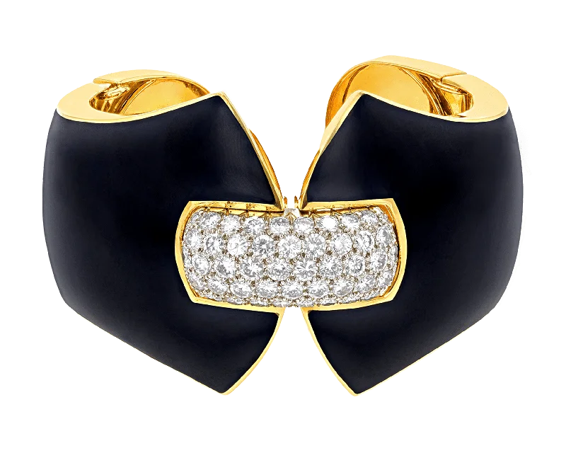 Ladies painted charm bracelets -David Webb Princess Lilian Black Enamel and Diamond Cuff Bracelet