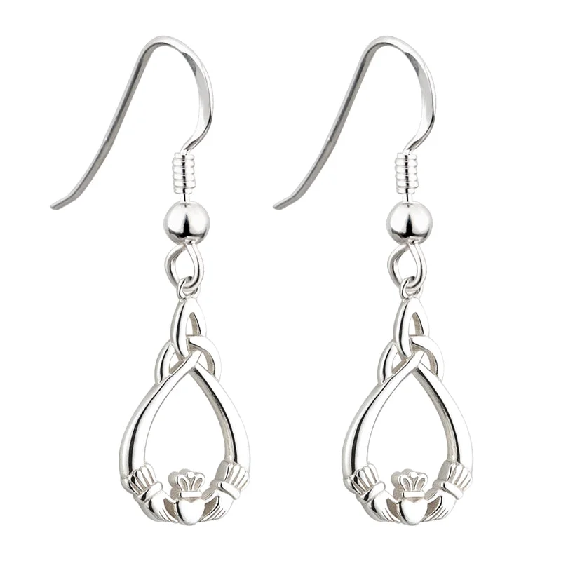 minimalist heart earrings for women -Silver Claddagh Trinity Earrings