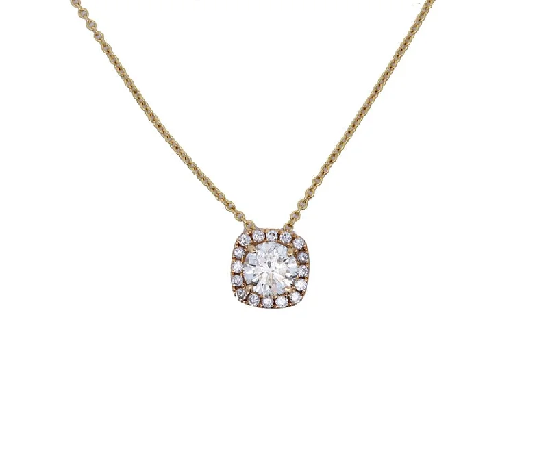 Striking bold necklaces -1.33ctw Round Diamond Cushion Frame Pendant Necklace in 18K