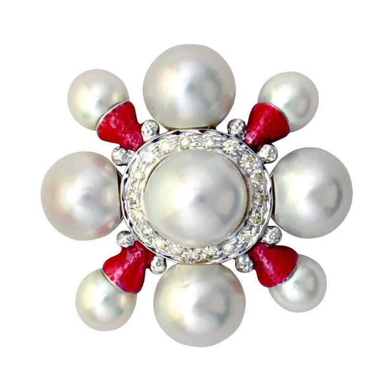 ribbon design brooch for women -Brooch-South Sea Pearl and Diamond (Enamel)  (77JS)