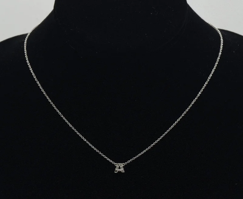 Warmth glow necklaces -Vintage Sterling Silver "A" Monogram Rhinestone Pendant Chain Necklace - 16.25"