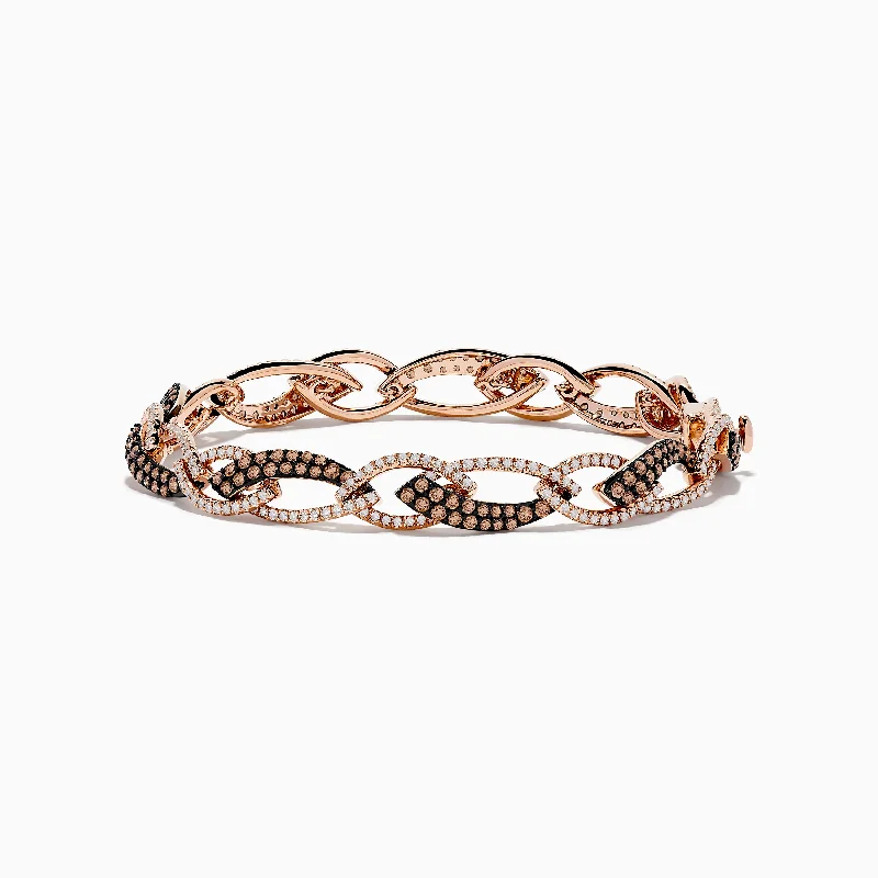 Ladies thick statement bracelets -14K Rose Gold Espresso and White Diamond Tennis Bracelet 3.33 TCW