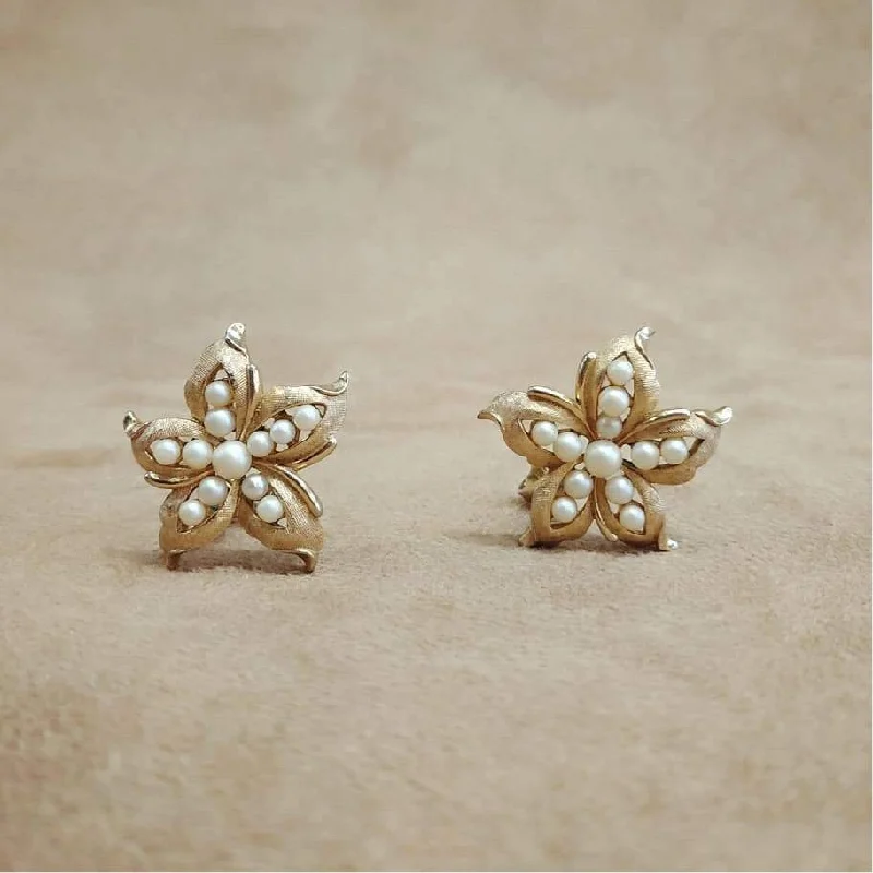 crystal earrings for women sparkling -Trifari Vintage Star Pearl Earrings Clip On