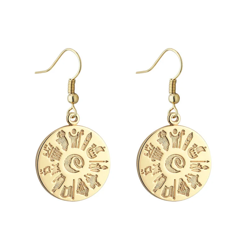 rope design earrings for women -History of Ireland 14K Disc Drop Earrings