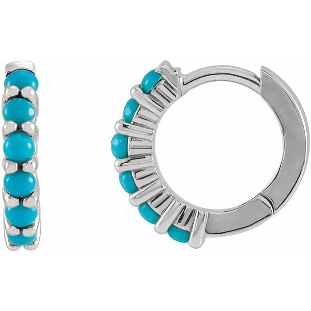 ladies silver earrings aquamarine stones -14k Gold Natural Turquoise 12.21mm Huggie Hoop Earrings