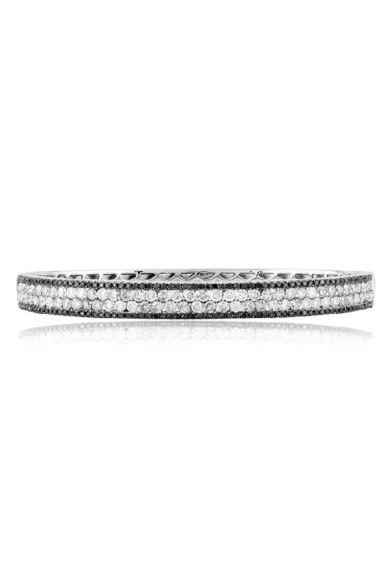 Ladies snow white bracelets -14K White Gold Black and White Diamond Bangle, 3.42 TCW