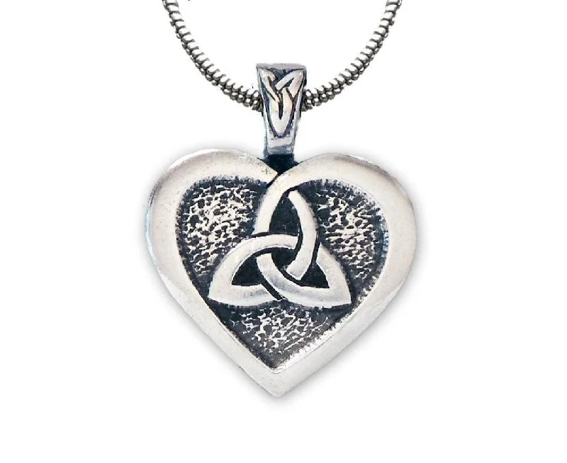 Thick statement necklaces -Celtic Heart with Triquetra Pewter Pendant Necklace By Celtic Knotworks