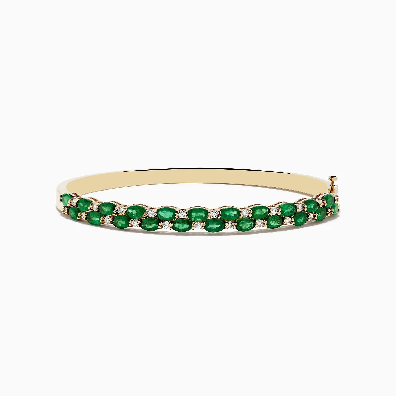 Ladies gem cluster bracelets -14K Yellow Gold Emerald and Diamond Bangle