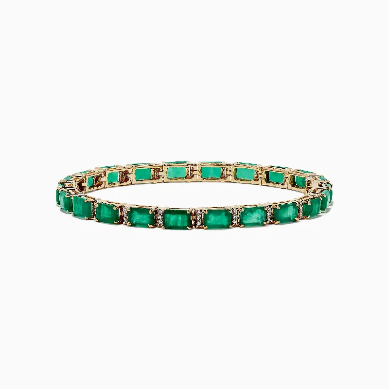 Ladies affordable sparkle bracelets -Brasilica 14K Yellow Gold Emerald & Diamond Tennis Bracelet, 11.76 TCW