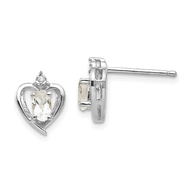 ladies formal earrings evening wear -14k White Gold Diamond & Genuine White Topaz Heart Stud Earrings