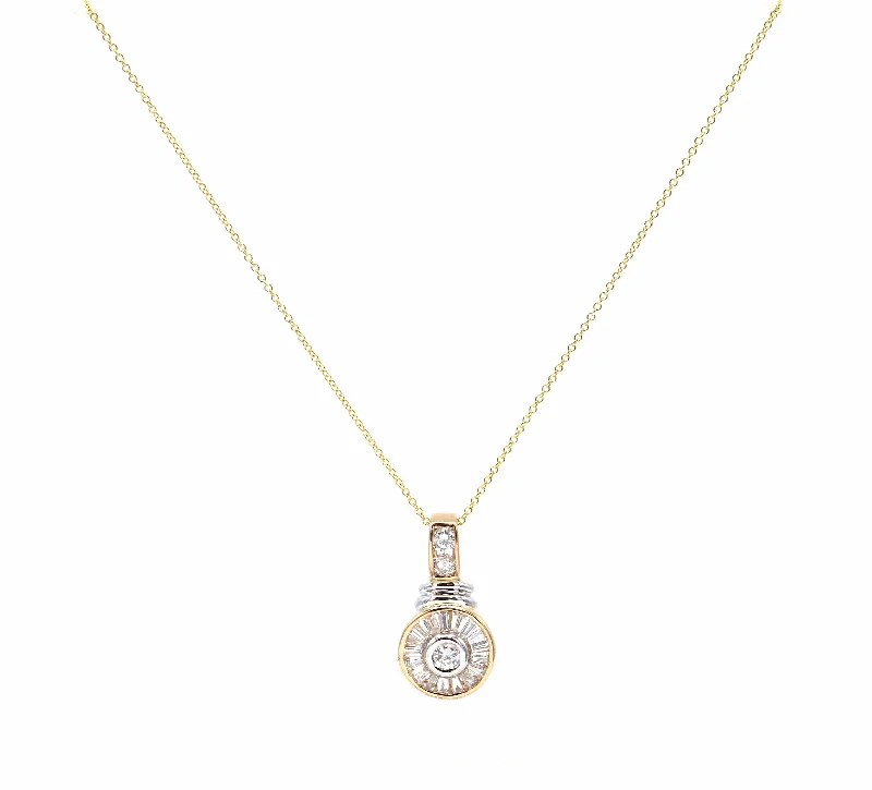 Glass shine necklaces -0.75ctw Round and Baguette Diamond Pendant Necklace in 14K