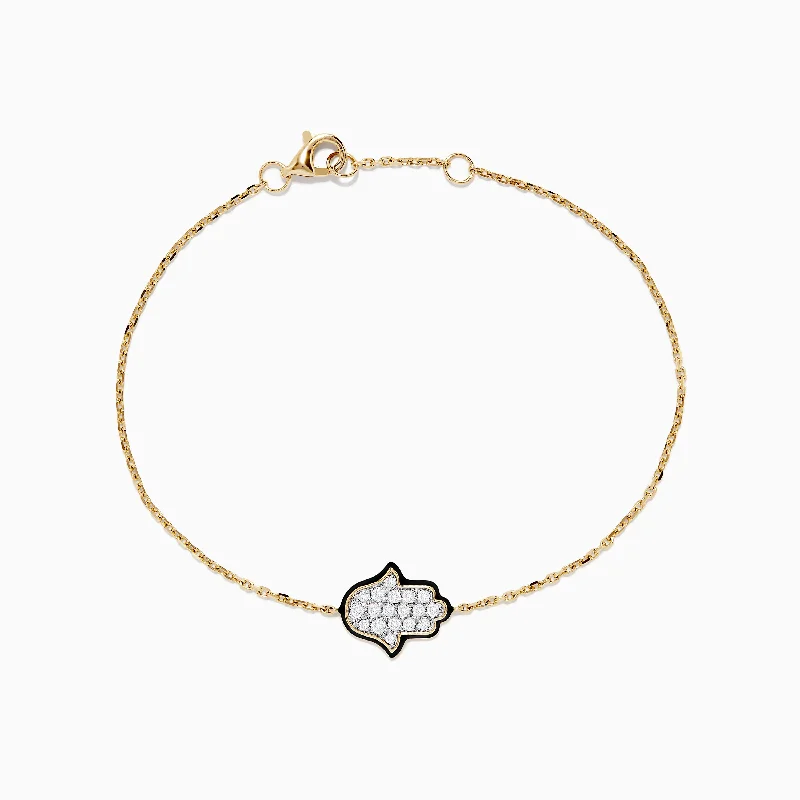 Ladies striking bold bracelets -14K Yellow Gold Diamond Hamsa Bracelet