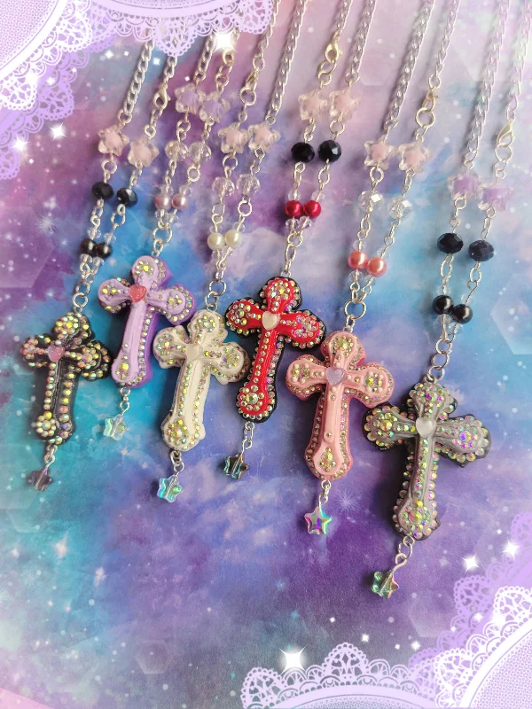 Neutral tone necklaces -Ornate Gothic Cross Necklace - Ready to Ship