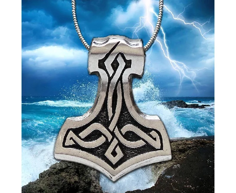 Modern trend necklaces -Thor's Hammer Celtic Knot Pewter Pendant Necklace By Celtic Knotworks