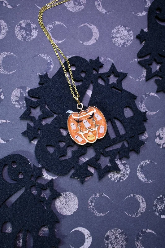 Off-center necklaces -Ghost Party Pumpkin Necklace