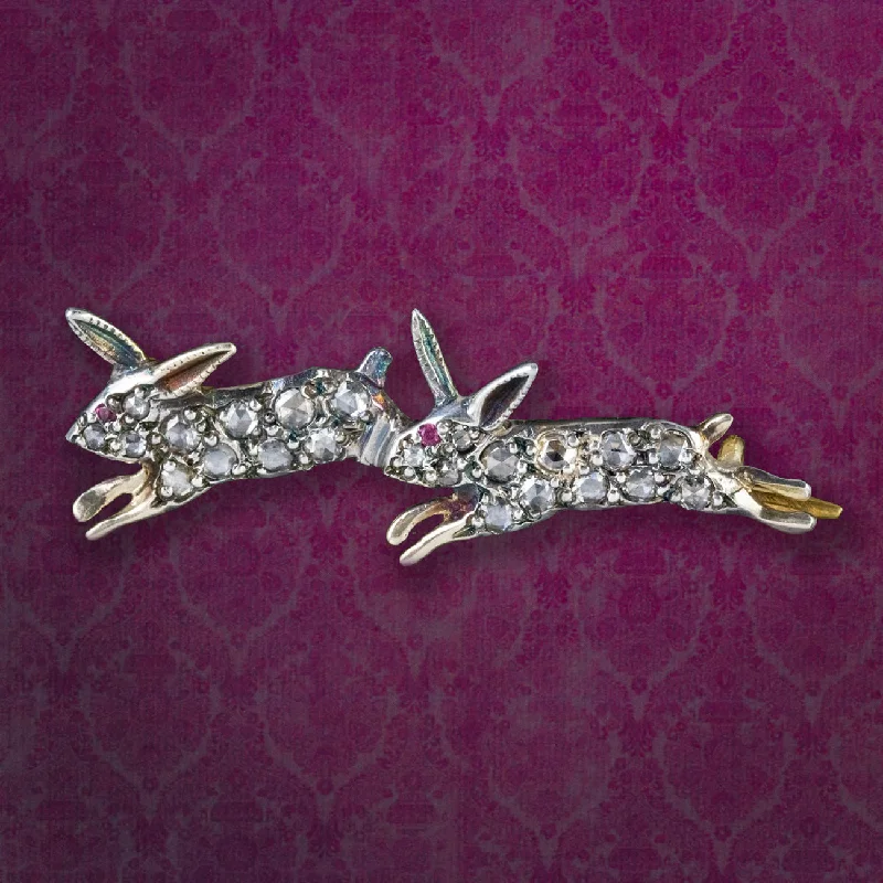 adjustable ladies brooch with pins -Victorian Style Diamond Hare Brooch 18Ct Gold Silver Pin