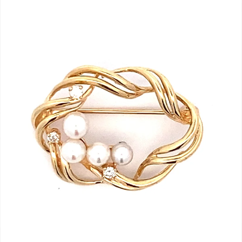 ladies gold brooch bear motifs -Estated Pearl and Diamond Brooch in Yellow Gold