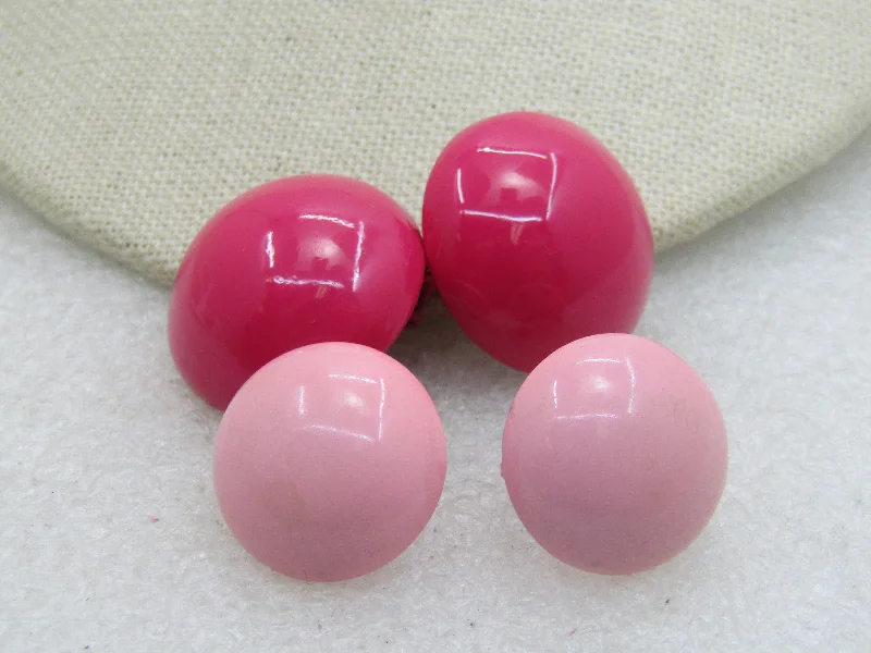 triple drop earrings for women -Vintage  2 Pair Enameled Pink Clip Earrings, 1" and 3/4", Mid-Century.