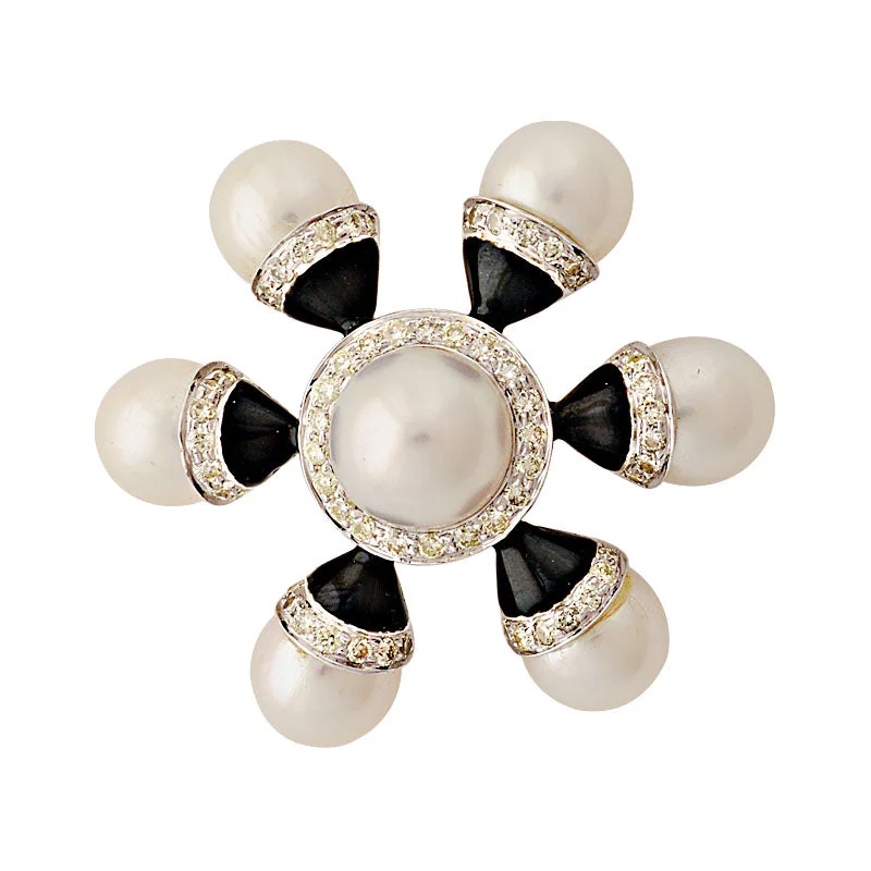 ladies rose gold brooch dots -Brooch-South Sea Pearl and Diamond