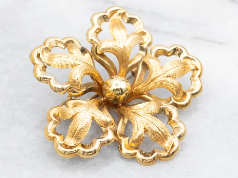 zigzag design brooch for women -Italian 18-Karat God Floral Brooch