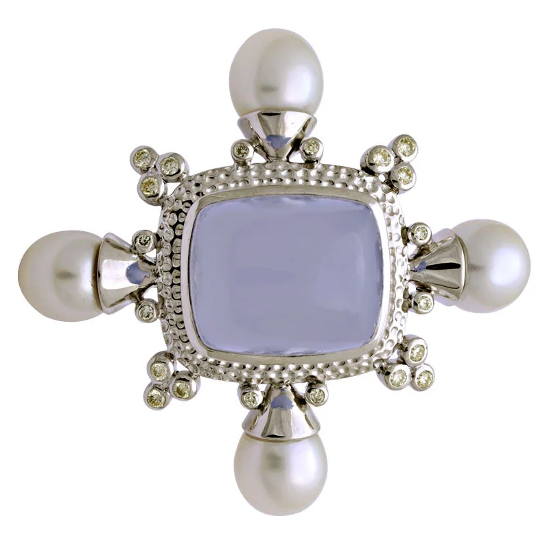 ladies rose gold brooch star design -Brooch-Chalcedony, South Sea Pearl and Diamond