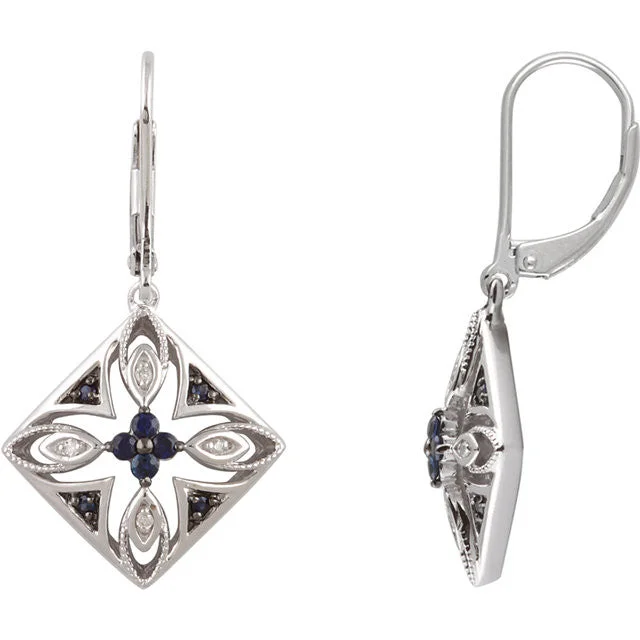 ladies silver earrings hematite stones -Sterling Silver Blue Sapphire & .04 CTW Diamond Lever Back Earrings