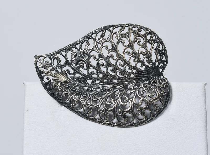 knot design brooch for women -Jewel Art - Sterling Silver Filigree Leaf Brooch