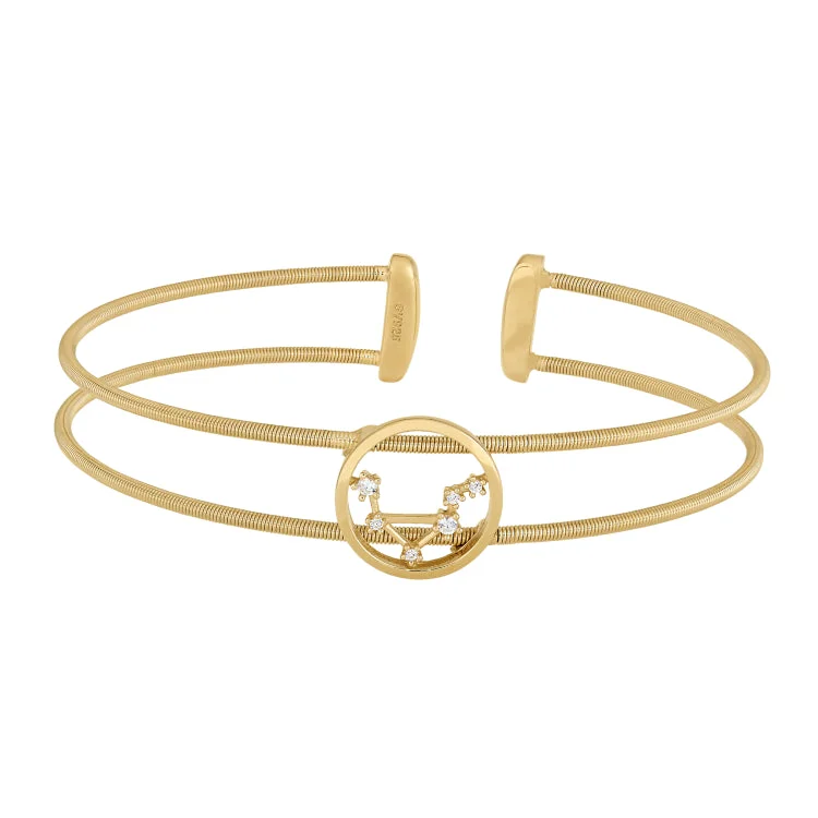 Ladies ultra-light bracelets -Gold Finish Sterling Silver Cable Cuff Constellation Bracelet with Simulated Diamonds - Libra