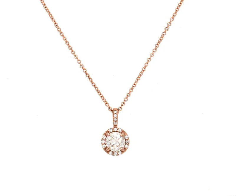 Chakra balance necklaces -0.65 CTW Round Diamond Halo Pendant Necklace In 14K