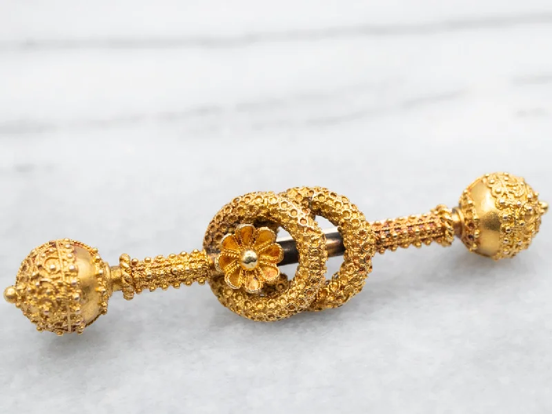 brushed gold brooch for women -Etruscan Revival Floral Lover's Knot Brooch