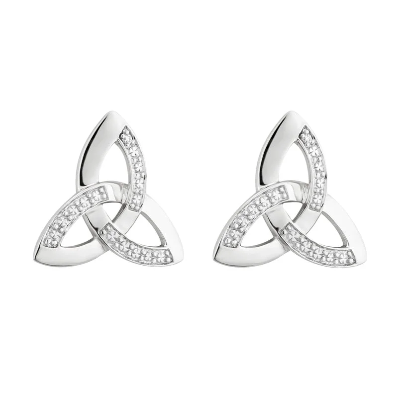 moonstone earrings for women elegant -14K White Gold Diamond Trinity Knot Stud Earrings