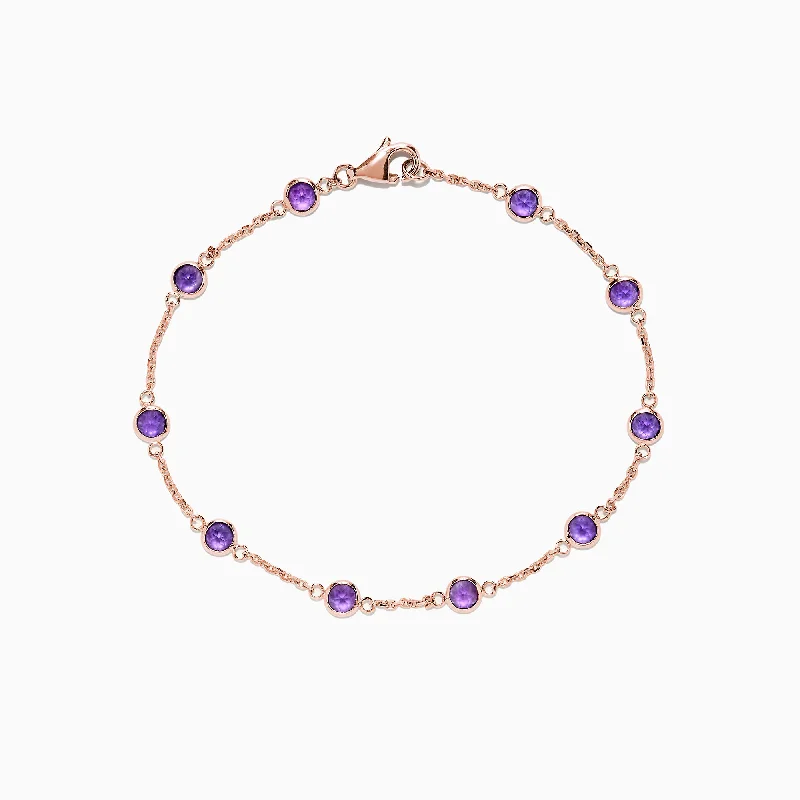 Ladies infinity twist bracelets -14K Rose Gold Amethyst Station Bracelet, 2.45 TCW